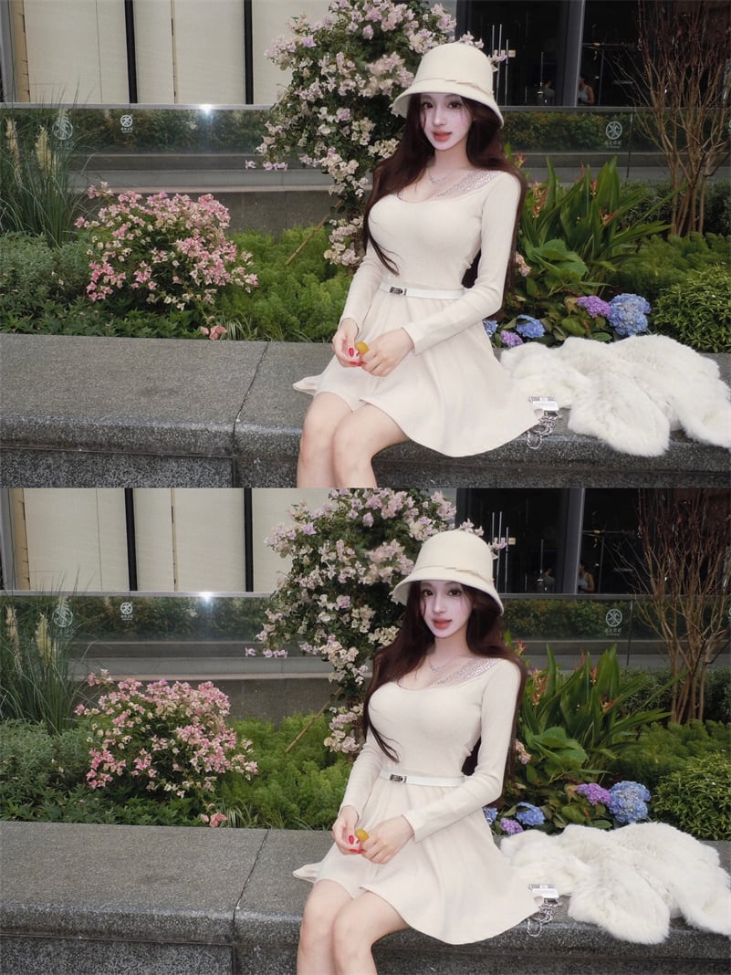 【dress】ラインストーンチュールニットミニワンピース　N3508