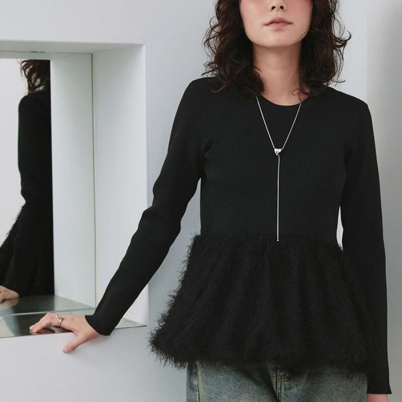 【tops】ペプラムシャギードッキングニットトップス　M28684