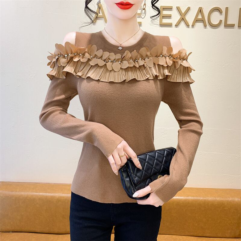 【tops】フリルオフショルダーニットトップス　M27519