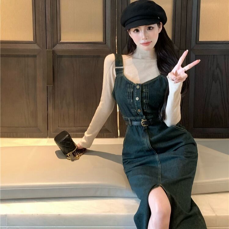 【dress】サロペットデニムワンピース　M27988