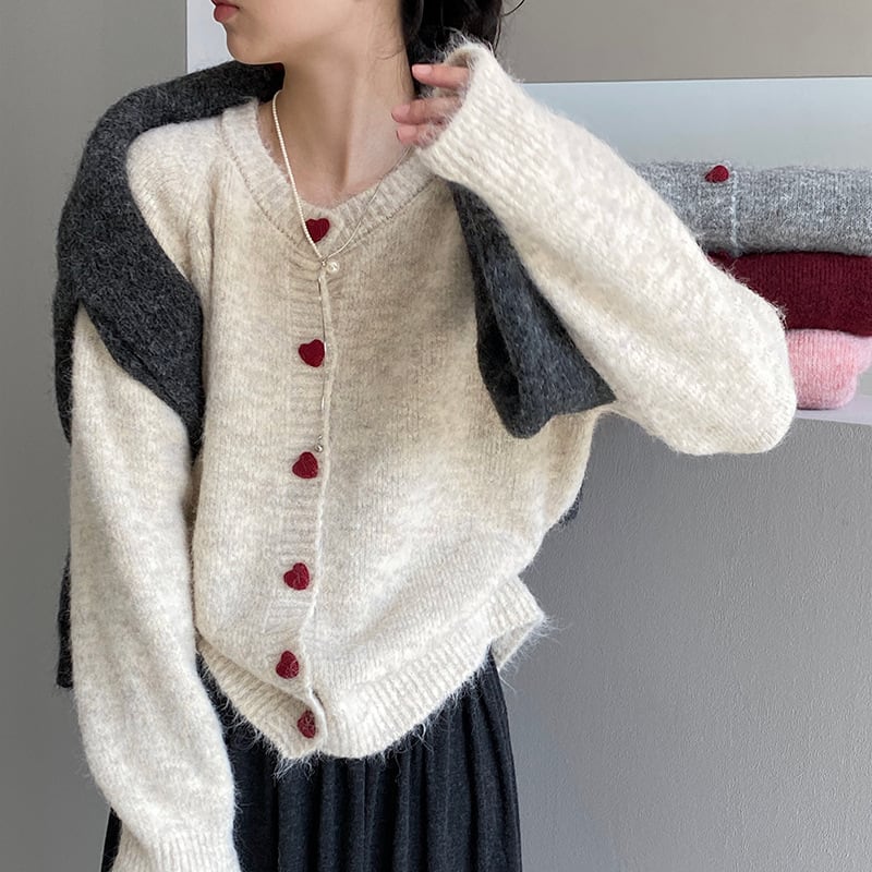 【outer】ハートボタンニットカーディガン Q7239