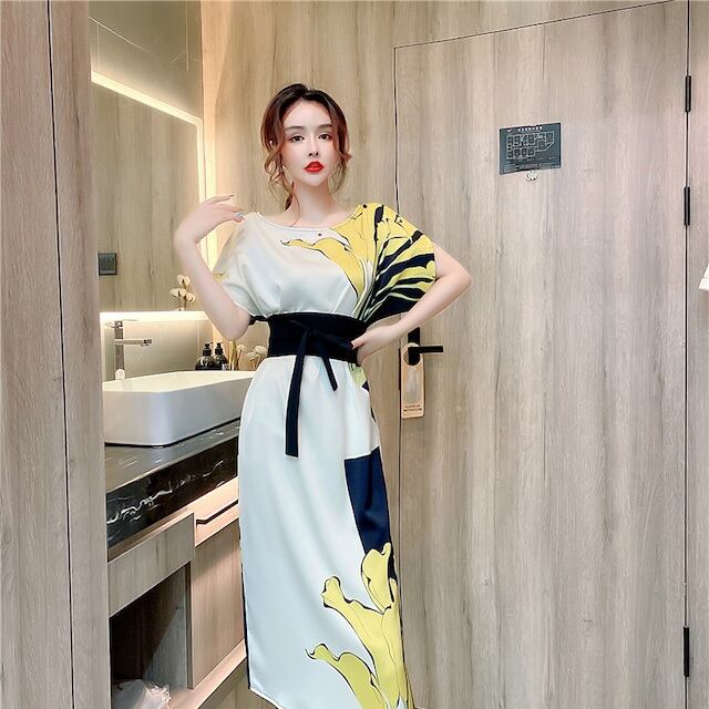 【dress】オシャレ度満点〜!気質満点レトロ切り替えフェミニンフランス風プリントワンピース G6408