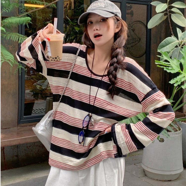 【tops】ボーダー柄長袖Tシャツ　M25169