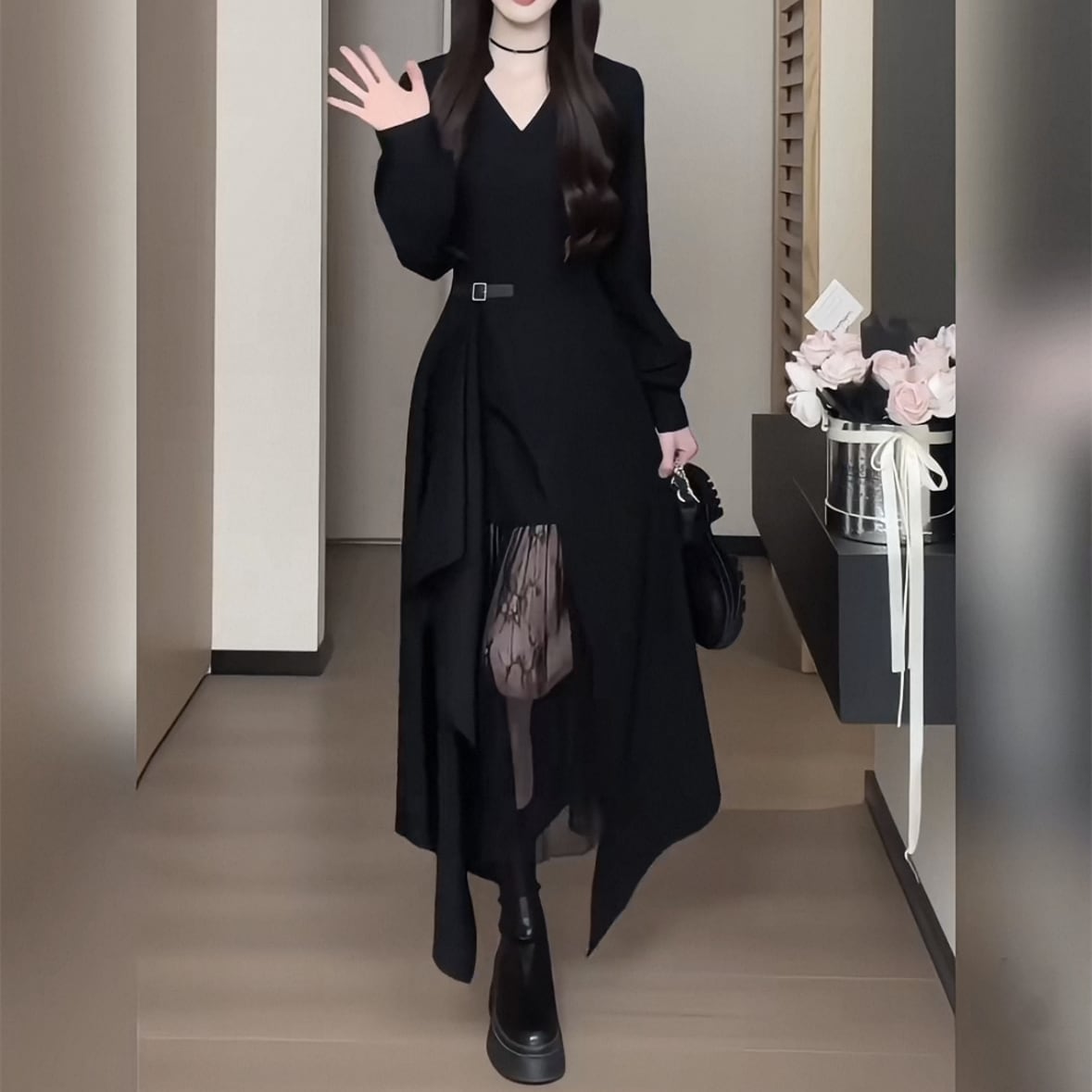 【dress】レースドッキングイレヘムワンピース　N3296