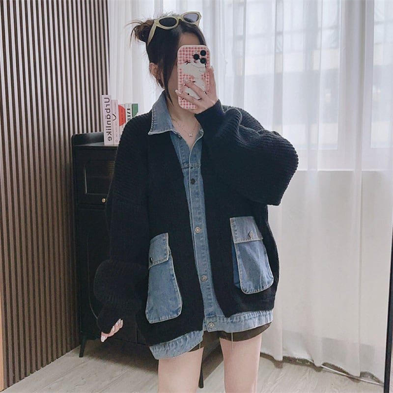 【outer】デニム切り替えニットカーデ　M17962