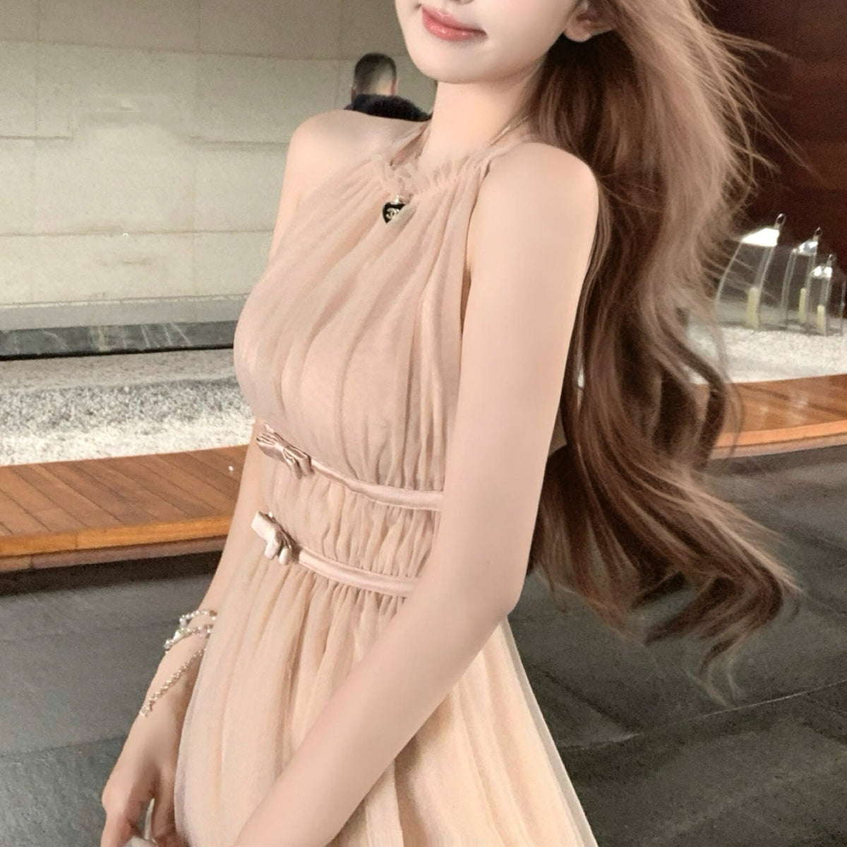 【dress】バックリボンチュールミニワンピース　M31380