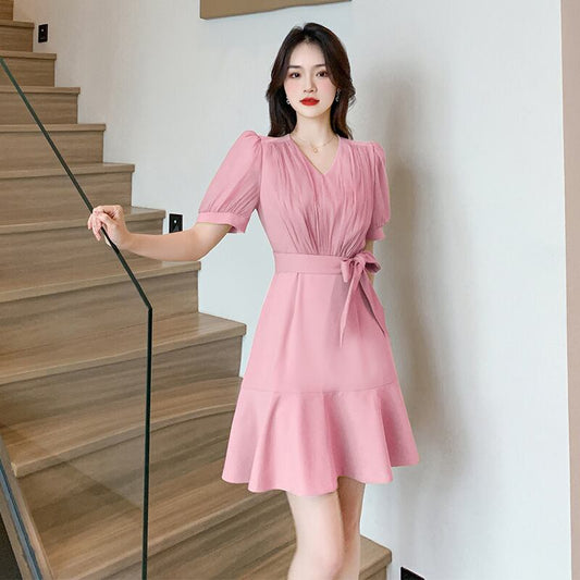 【dress】Vネックパフスリーブマーメイドワンピース G21511