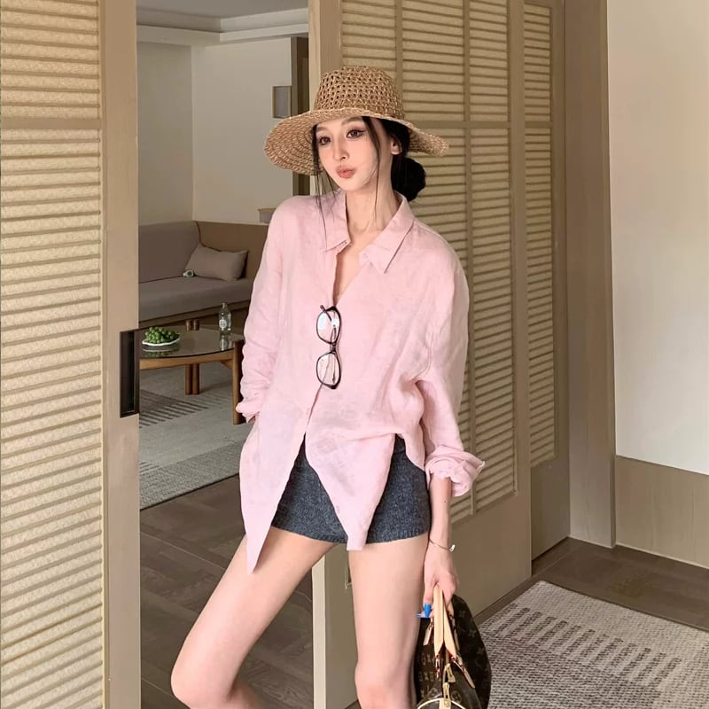 【tops】2色展開ロングシャツ Q8523