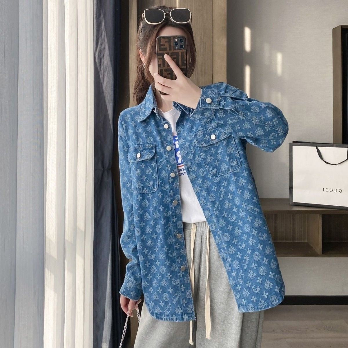 【tops】長袖デニムシャツF7971