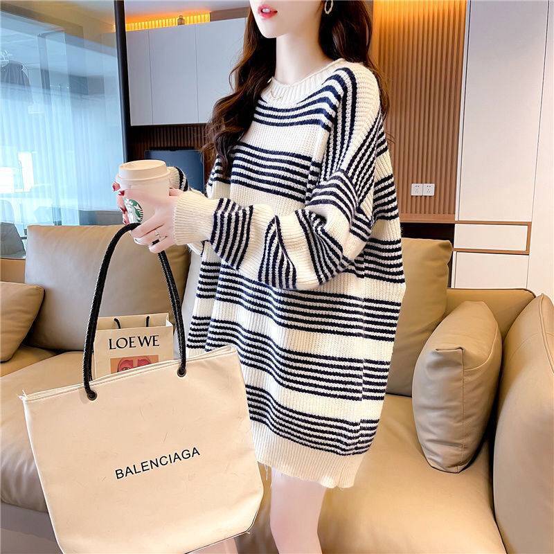 【tops】ストライプ柄ルーズゆったりセーター G2687