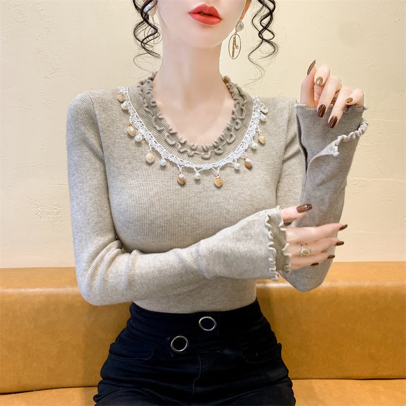 【tops】レース切り替えニットトップス　M28659