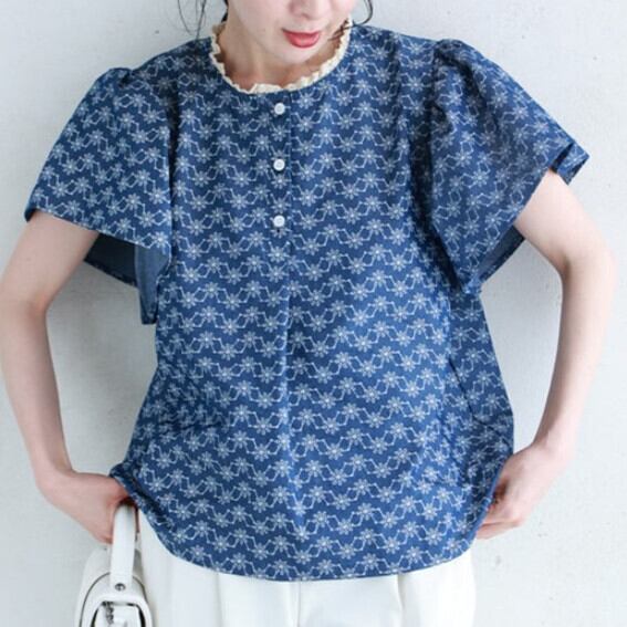 【tops】デニムプリントトップス　M30192