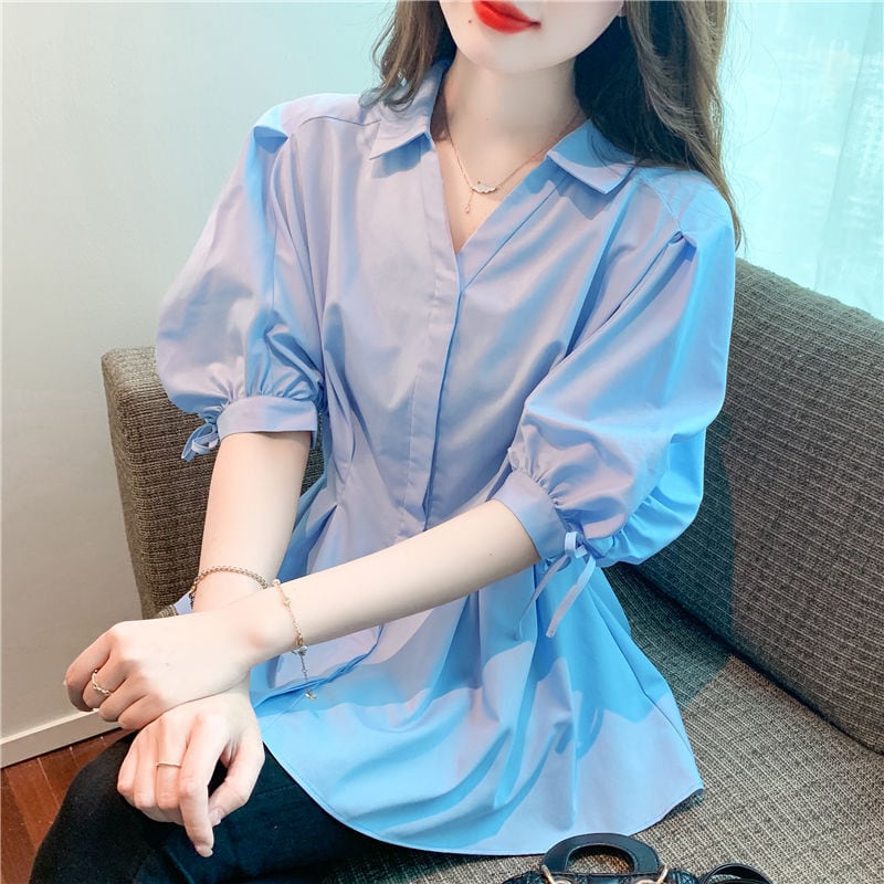 【tops】ランタンスリーブギャザーブラウスF7503