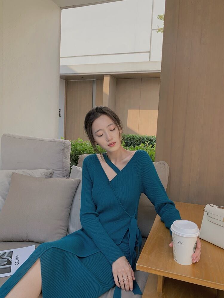 【dress】優しい雰囲気!気質満点レトロスウィートフランス風秋ニットワンピース G2402