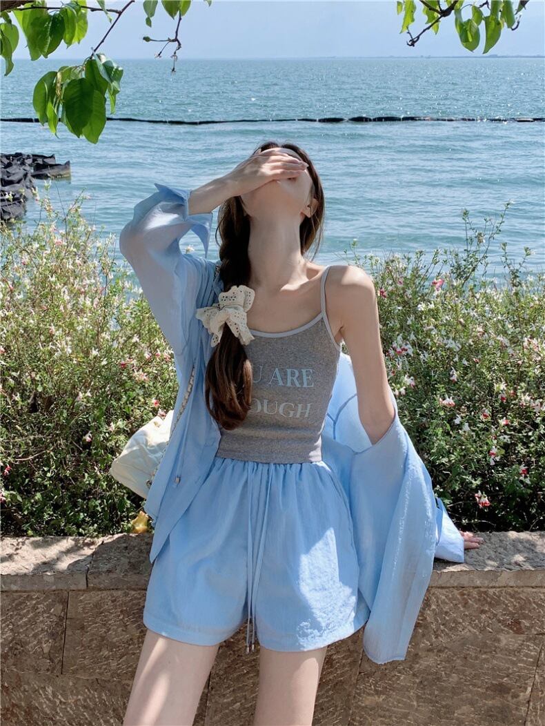 【set】ブラウスアウター+キャミソール+ショートパンツ3点セットG21290