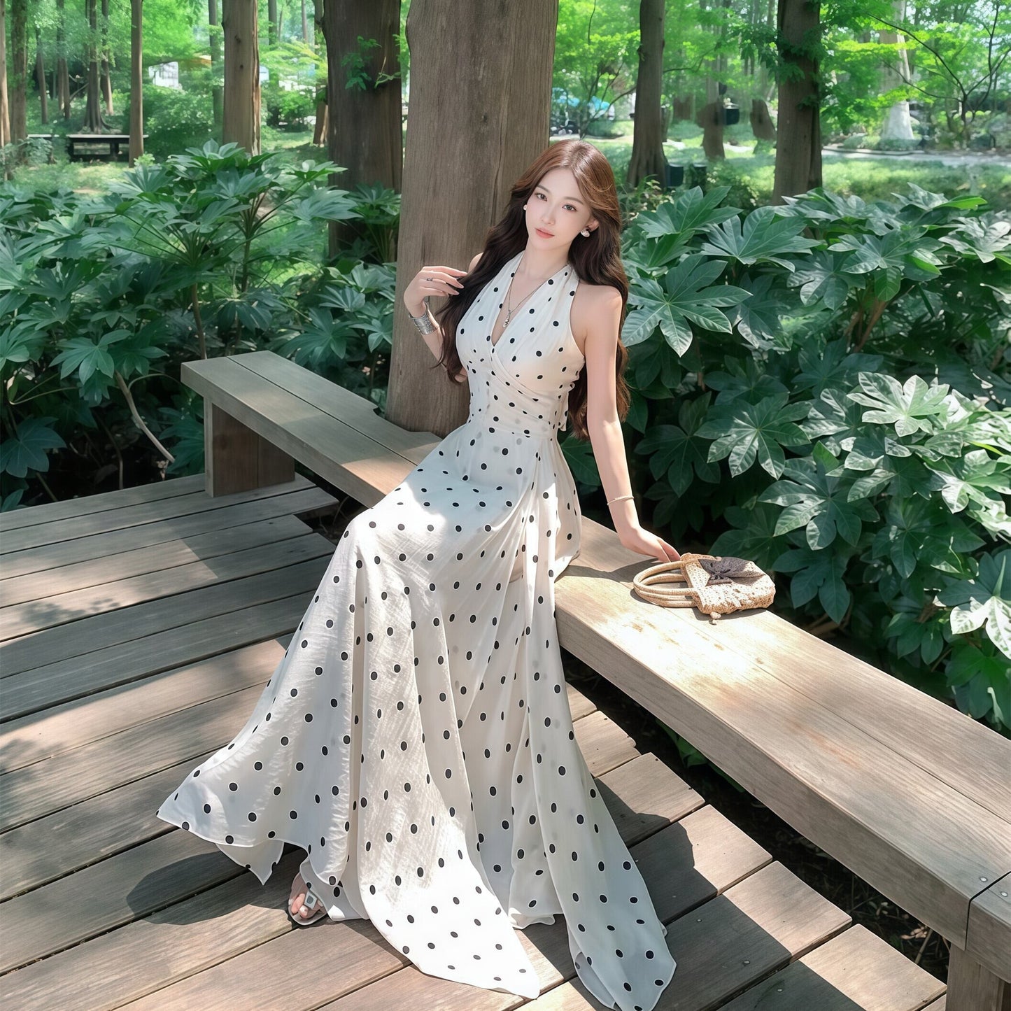 【dress】ホルターネックドット柄ワンピース　M32167