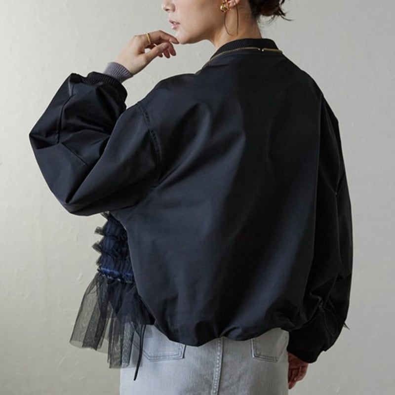 【outer】デニムポケットチュールドッキングジャケット Q7660