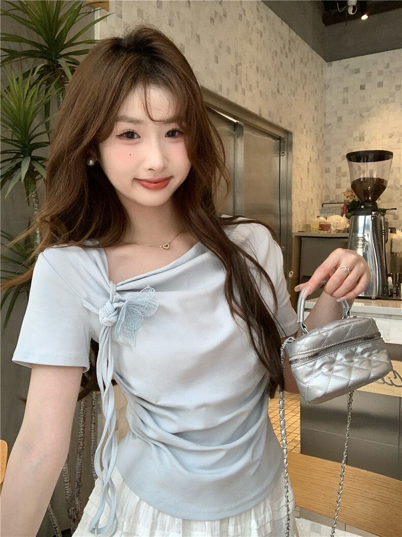 【tops】リボンイレギュラーTシャツG21557