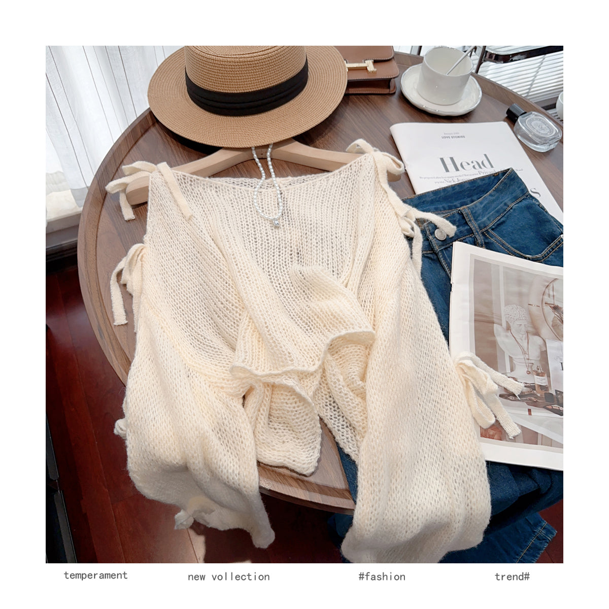 【tops】ゆったりリボンニットセータG23694