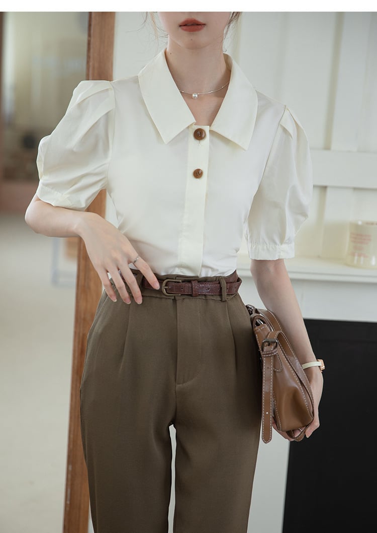 【tops】POLOネックパフスリーブブラウスG21078