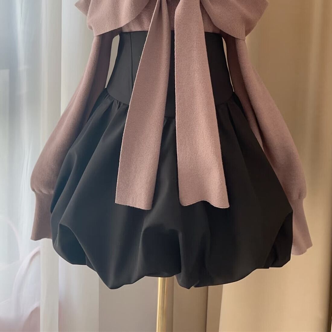 【set】リボンオフショルニットトップス×バルーンスカートセット     N3337