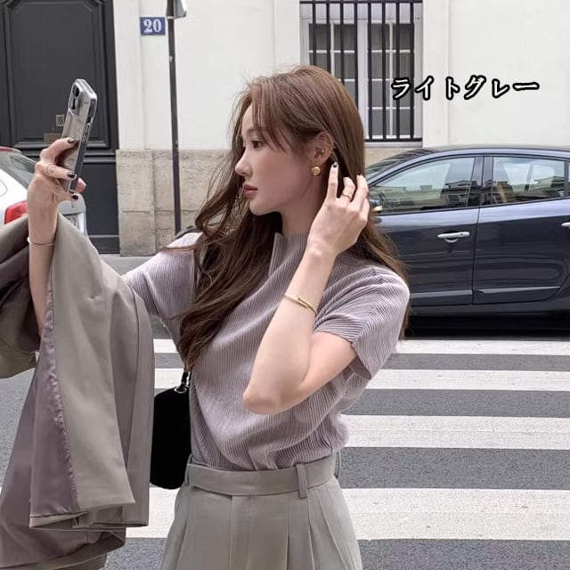 【tops】5色ハーフネックＴシャツF7422