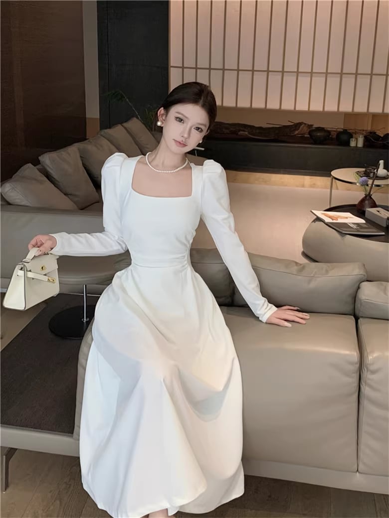 【dress】スクエアネックロングワンピース Q8111