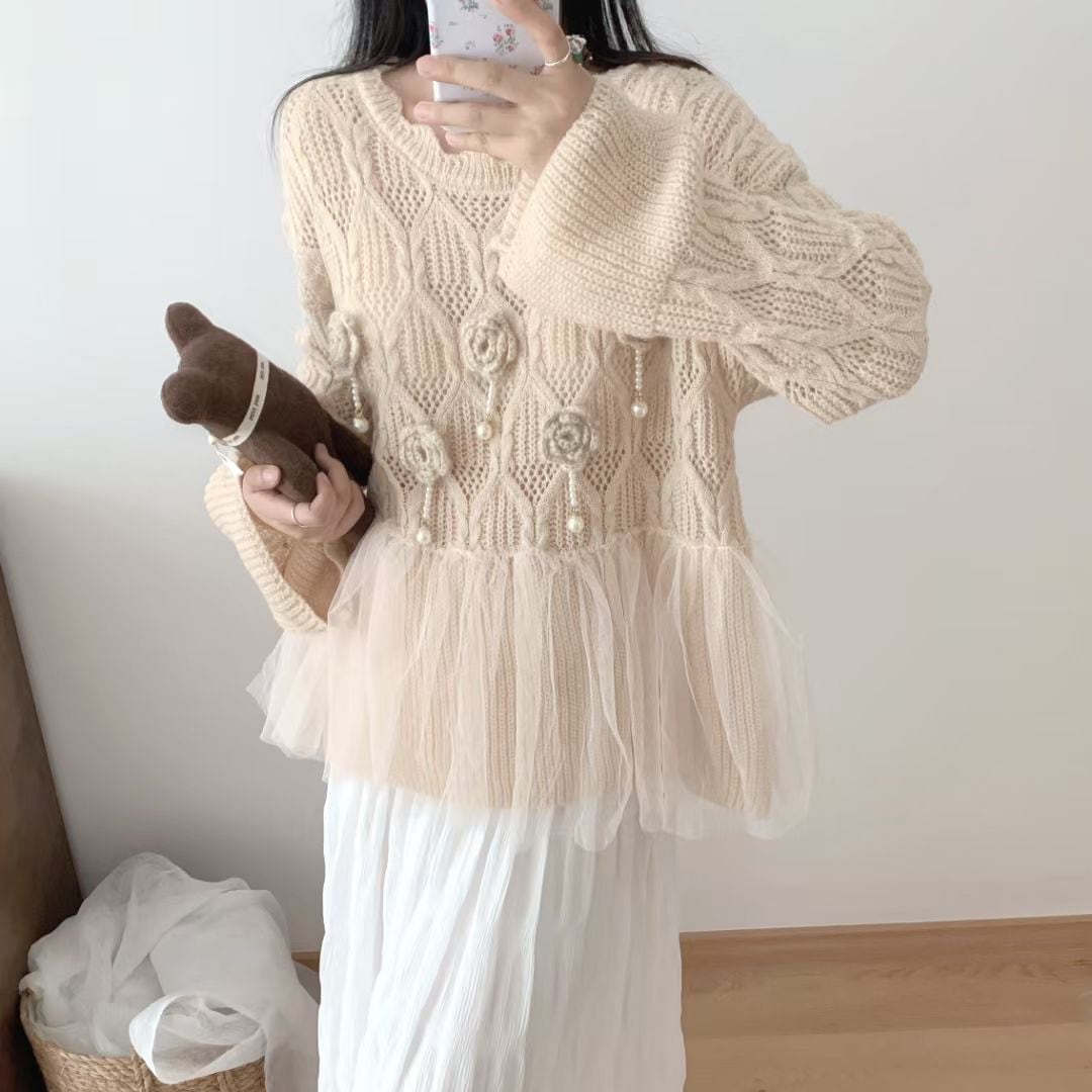 【tops】立体フラワーニットセーター　M25778