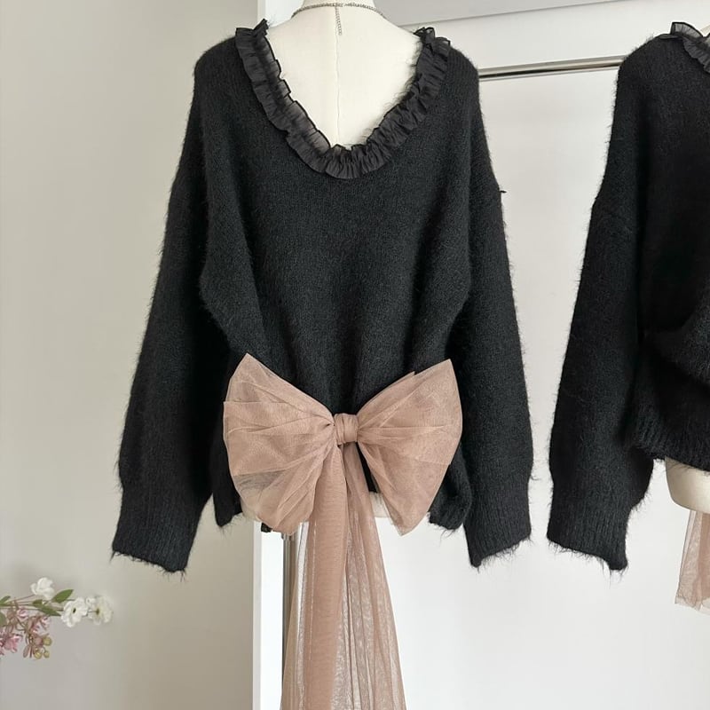 【tops】バックリボンニットトップス Q7372