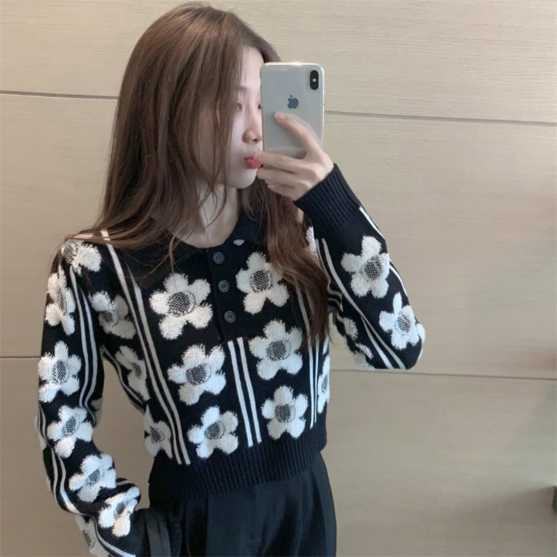 【tops】ジャカードニットセーター　M19032