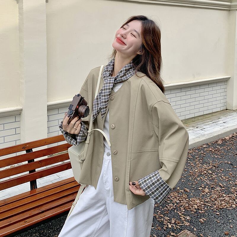 【outer】チェック柄ドッキングコート Q8224
