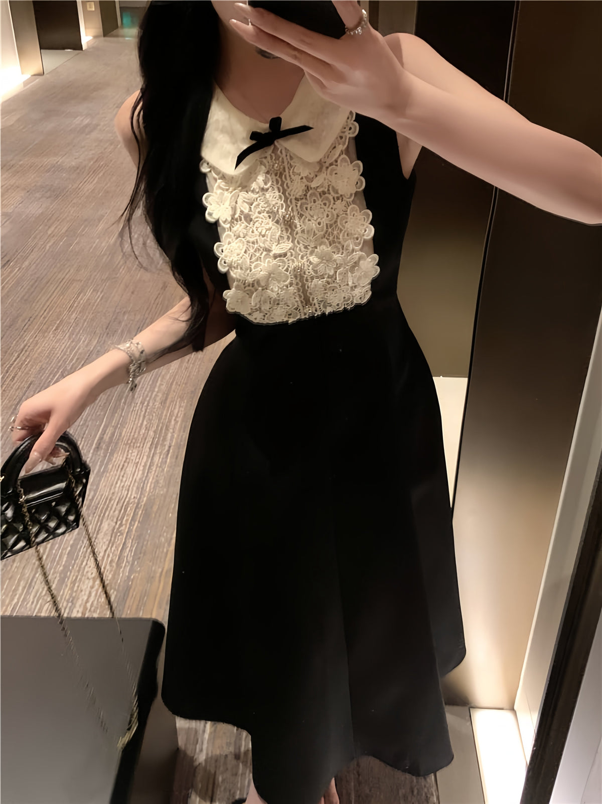 【dress】ノースリーブレースドッキングワンピース　M31116