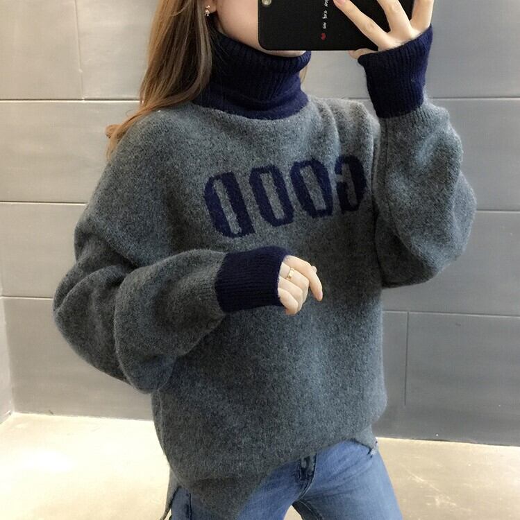 【tops】選べる3色！タートルネック長袖キャンパスお洒落ルーズ韓国風ニットセーターW0084