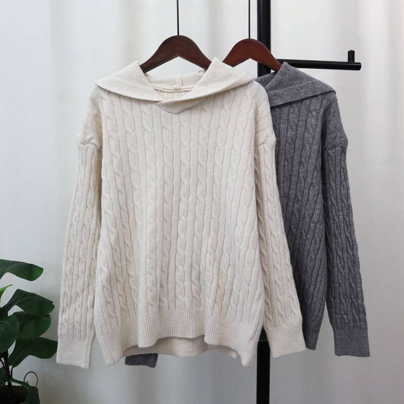 【tops】フード付きニットセーター　M27396