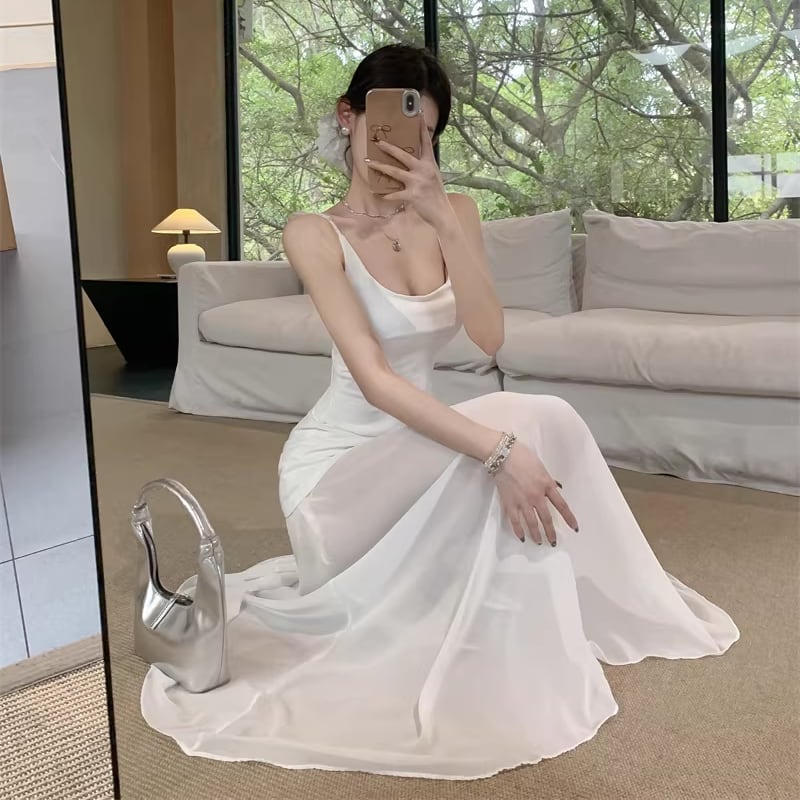 【dress】チュールドッキングロングキャミワンピース Q8154