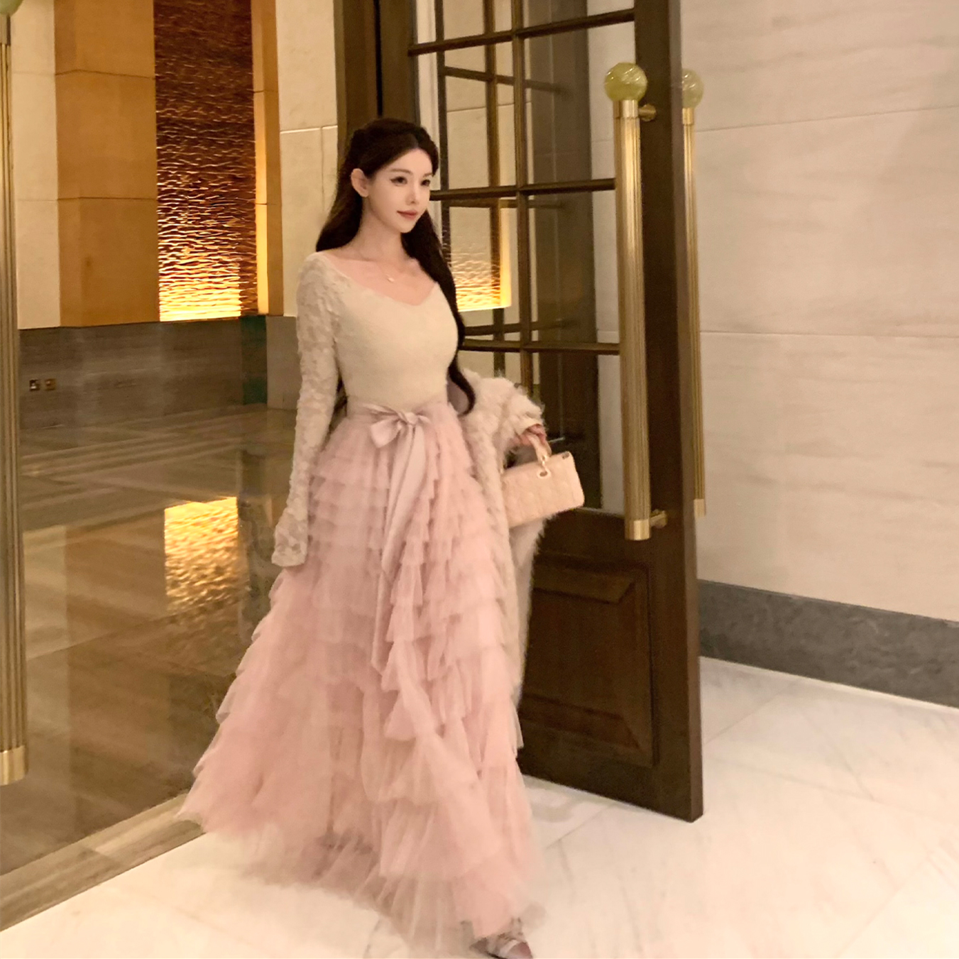 【dress】レースドッキングティアードワンピース　N3475