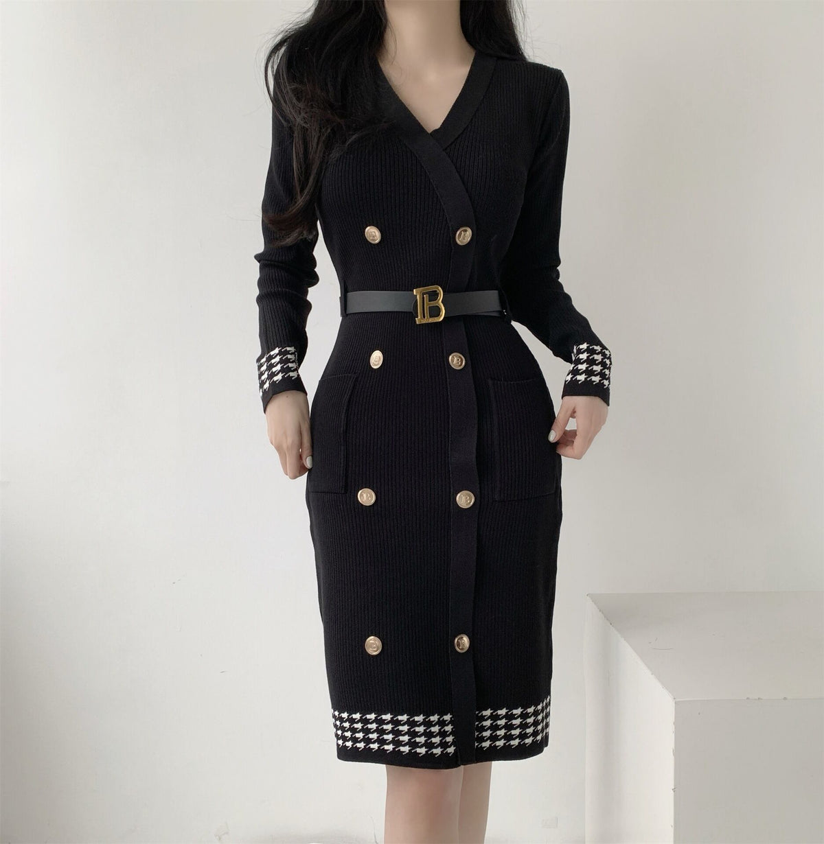 【dress】ダブルボタンニットワンピース　M28067
