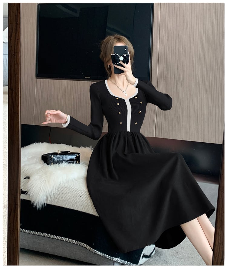 【dress】ニット切り替えワンピース　M25352