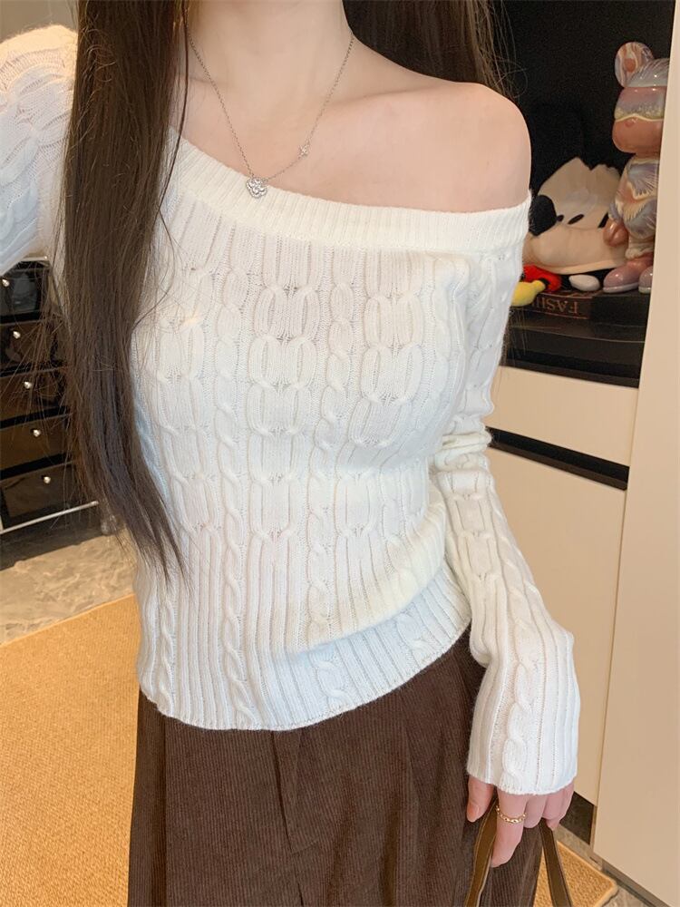 【tops】オフショルダーニットトップス　M28411