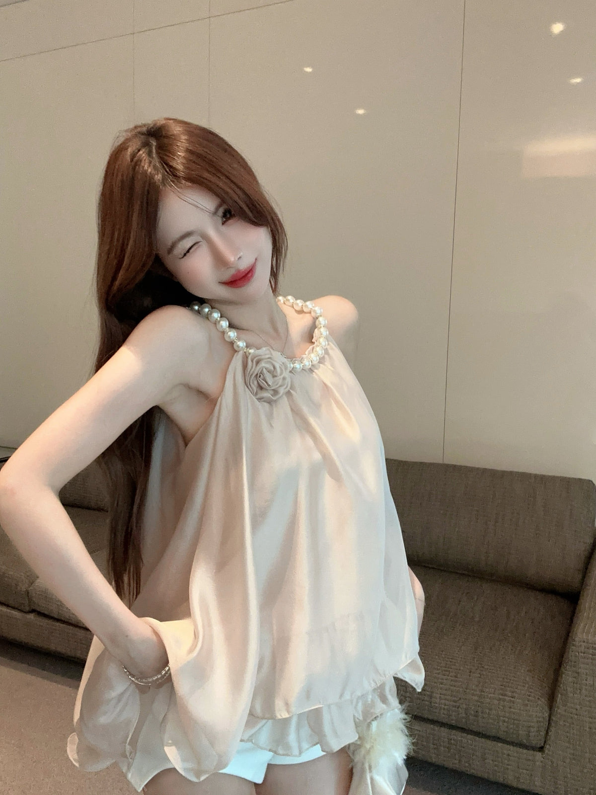 【tops】パールホルターネックトップス　M24630