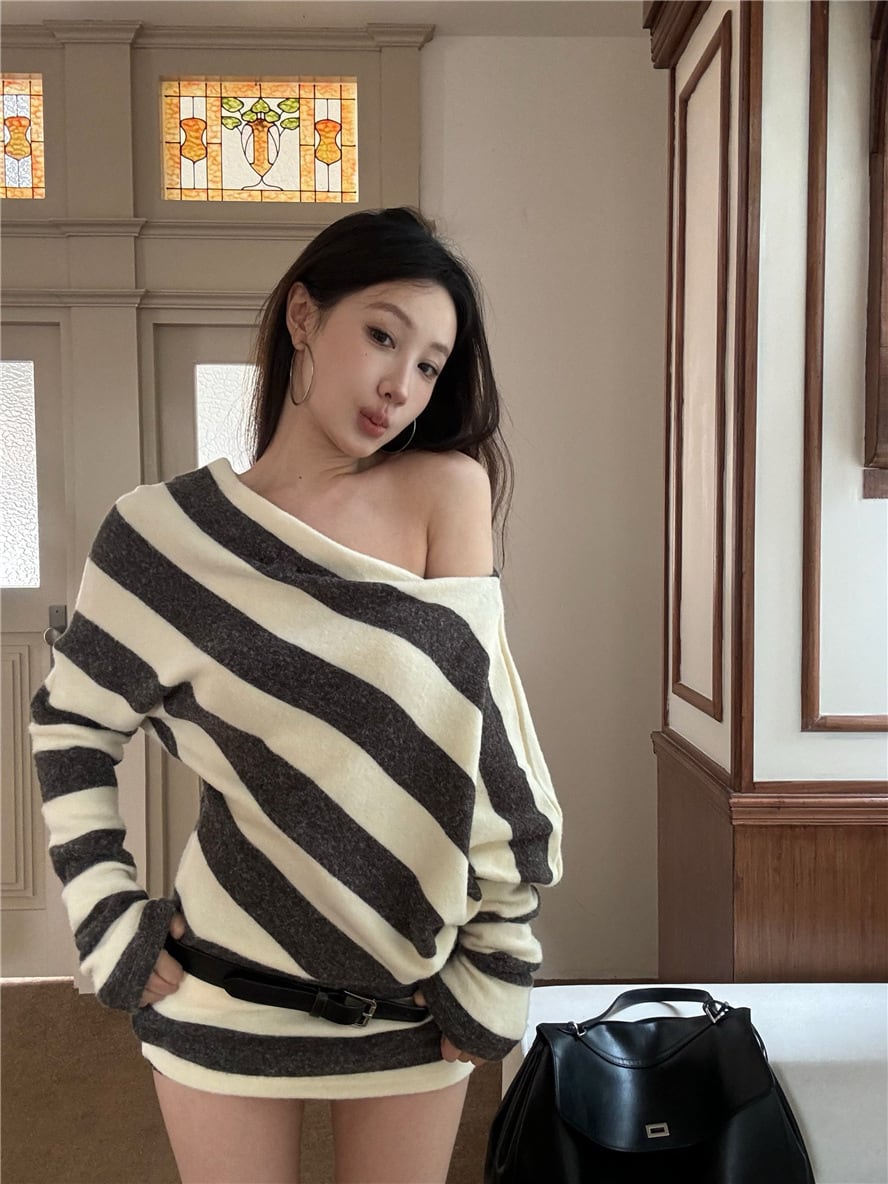 【dress】オフショルダーニットワンピース　M27978