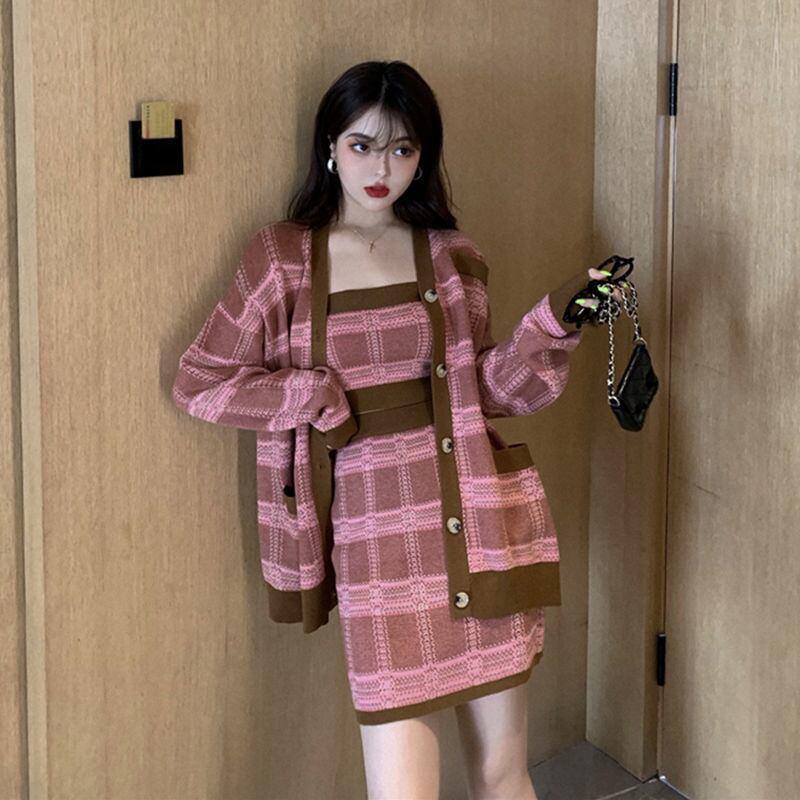 【set】好感度UP!気質満点スウィートカーディガン+キャミソール+スカートオシャレ3点セット G2816