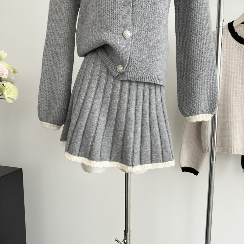 【set】ニットカーデ×プリーツスカートセット　M27515