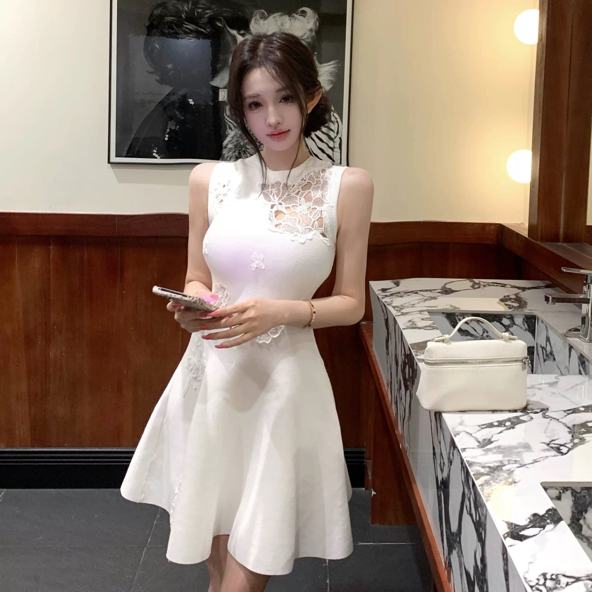【dress】レースドッキングミニワンピース　N3564