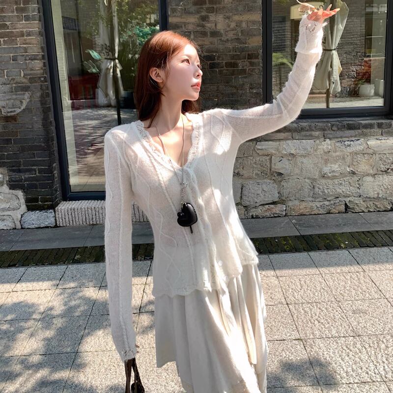 【outer】レースドッキングニットカーディガン Q8320
