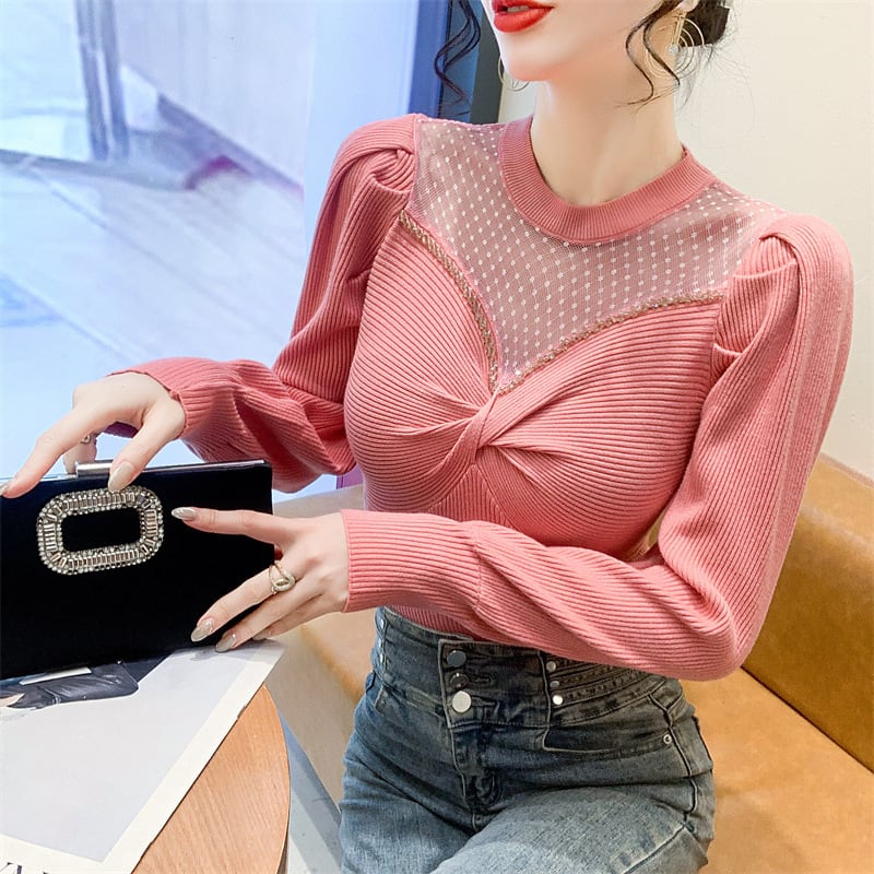 【tops】ビジュードッキングニットトップス　M27771