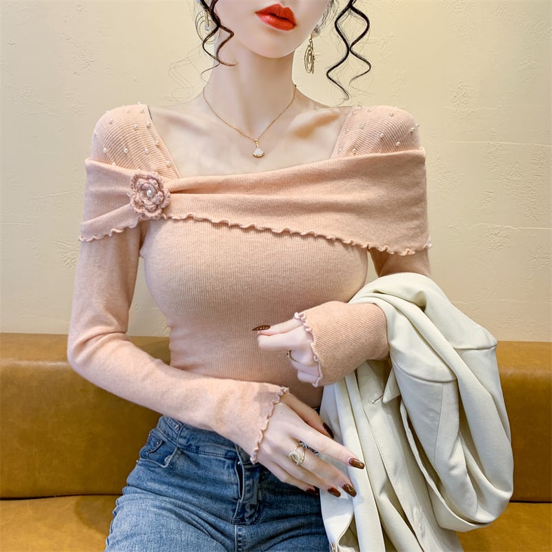 【tops】パール立体フラワーニットトップス　M28666