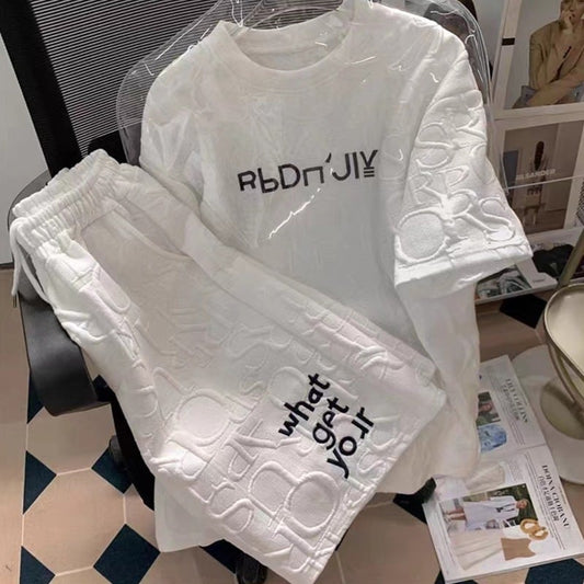 【set】英字柄Ｔシャツ+ショートパンツ2点セットF7378