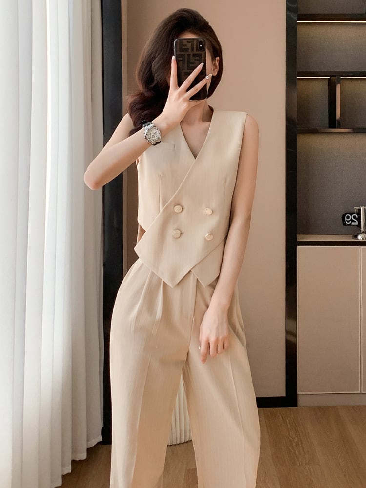 【set】タンクトップ+ガウチョパンツストライプ柄2点セットF7397