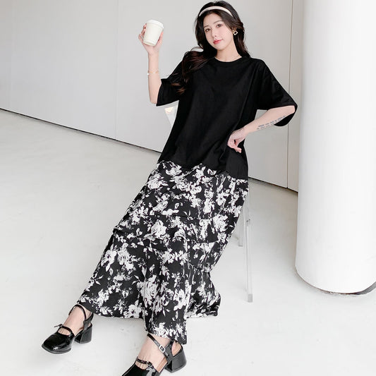 【dress】偽二つ切り替え花柄TシャツワンピースG20456